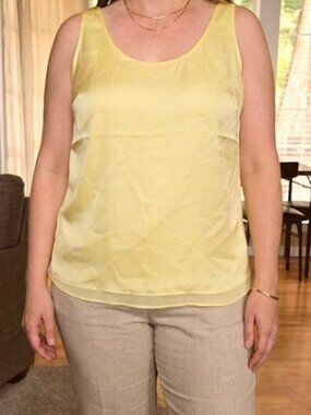 NWT Catherine Malandrino sz Large satin scoop neck tank with sheer hem detail